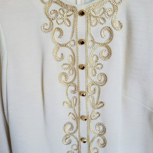 Vintage 1970s Embroidered Cream Dress Small - Picture 5 of 12